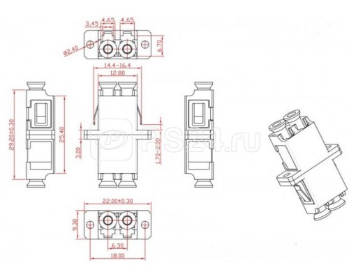 Адаптер FA-P11Z-DLC/DLC-N/WH-BL оптич. проходн. LC/UPC-LC/UPC SM duplex корпус пласт. син. бел. колпачки Hyperline 243944