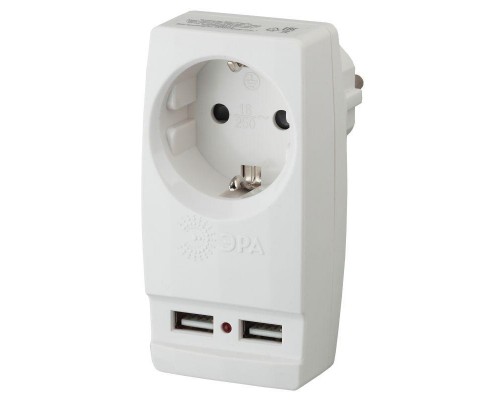 Адаптер SP-1e-USB-W Polynom 1-м 220В+ 2хUSB 2100мА c зазeмл. бел. ЭРА Б0026332