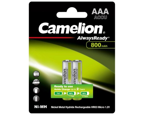 Аккумулятор AAA-800мА.ч Ni-Mh Always Ready BL-2 (NH-AAA800ARBP2 1.2В) (уп.2шт.) Camelion 7965