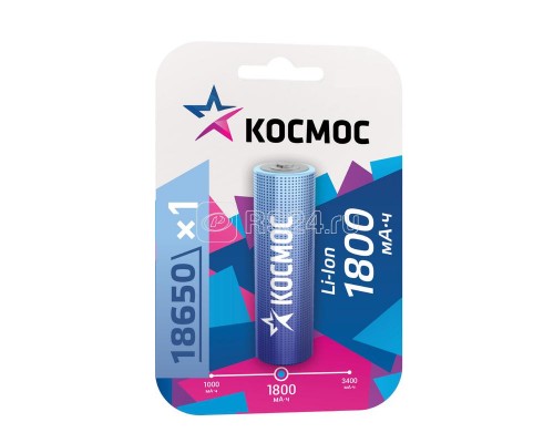 Аккумулятор Li-ion 18650 1800мА.ч без защиты (блист.1шт) Космос KOC18650Li-ion18UBL1