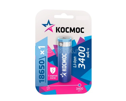 Аккумулятор Li-ion 18650 3400мА.ч с защитой (блист.1шт) Космос KOC18650Li-ion34PBL1