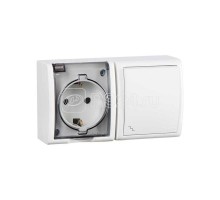 Блок 2-м СП розетка 2P+E Schuko 16А 250В + выкл. проходной 10А 250В IP54 бел. Simon15 Aqua 1594516-030