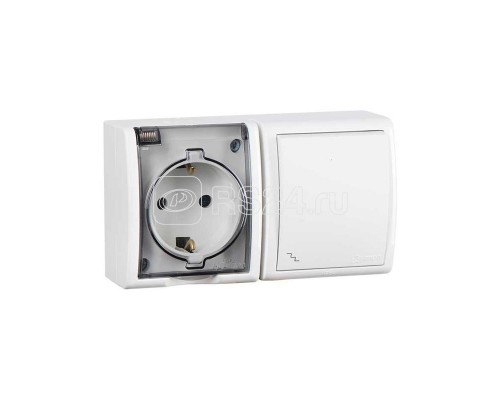 Блок 2-м СП розетка 2P+E Schuko 16А 250В + выкл. проходной 10А 250В IP54 бел. Simon15 Aqua 1594516-030