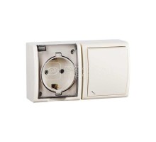 Блок 2-м СП розетка 2P+E Schuko 16А 250В + выкл. проходной 10А 250В IP54 сл. кость Simon15 Aqua 1594516-031