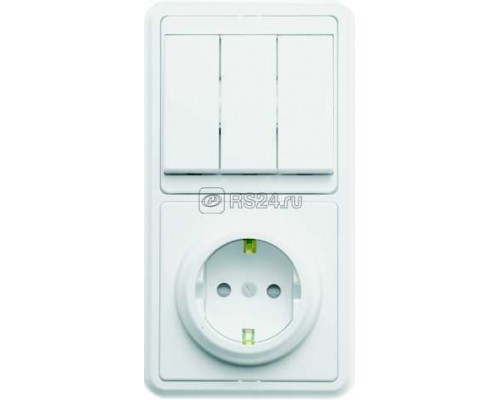 Блок БКВР-036 Бэлла (3-кл. выкл. + евророзетка с защ. шторками) бел. Кунцево 5847