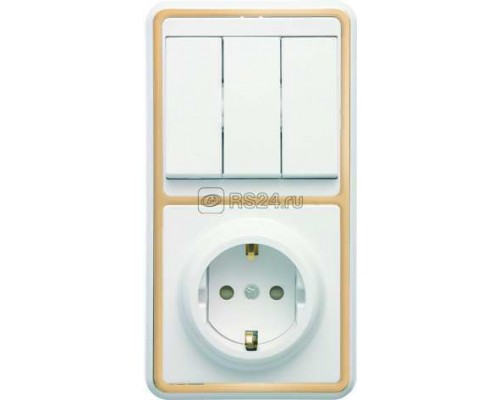 Блок БКВР-036 Бэлла (3-кл. выкл. + евророзетка с защ. шторками) зол. Кунцево 5848