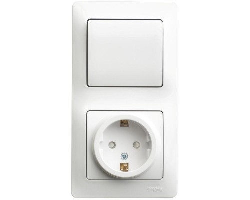 Блок комбинированный GLOSSA розетка защ. шторки с заземл.+ выкл. 1-кл. бел. SchE GSL000170