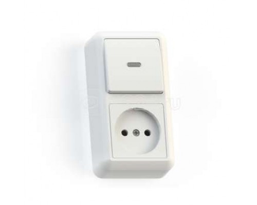 Блок комбинированный ОП БКВР-430 Оптима (1-кл. выкл. с подсветкой + розетка) бел. Кунцево 8061