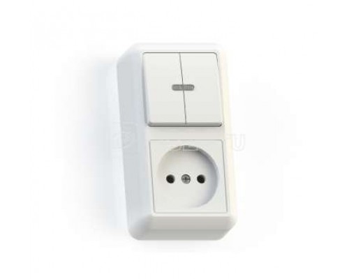 Блок комбинированный ОП БКВР-431 Оптима (2-кл. выкл. с подсветкой + розетка) бел. Кунцево 8063