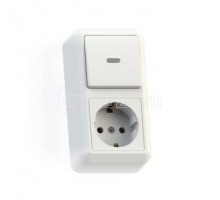 Блок комбинированный ОП БКВР-432 Оптима (1-кл. выкл. с подсветкой + розетка с заземл.) бел. Кунцево 8065