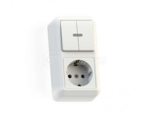 Блок комбинированный ОП БКВР-433 Оптима (2-кл. выкл. с подсветкой + розетка с заземл.) бел. Кунцево 8067