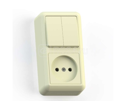 Блок комбинированный СП БКВР-404 Оптима (2-кл. выкл. + розетка) сл. кость Кунцево 8084