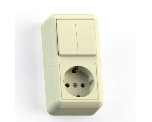 Блок комбинированный СП БКВР-428 Оптима (2-кл. выкл. + розетка с заземл.) сл. кость Кунцево 8088