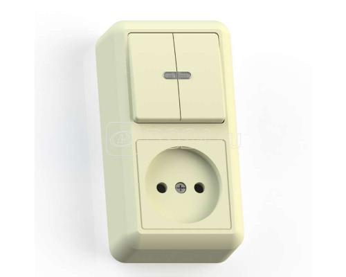 Блок комбинированный СП БКВР-431 Оптима (2-кл. выкл. с подсветкой + розетка) сл. кость Кунцево 8085