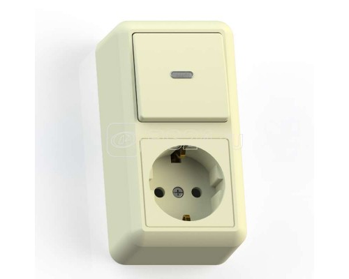 Блок комбинированный СП БКВР-432 Оптима (1-кл. выкл. с подсветкой + розетка с заземл.) сл. кость Кунцево 8087