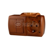 Блок Ната горизонт. сосна (2-кл. выкл. + розетка с заземл. с крыш.) LEZARD 710-0800-171