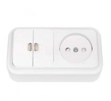 Блок ОП (2-кл. выкл. с подсв.+ роз.без заземл. шторки) бел. БЕЛТИЗ 2В-РЦ-585