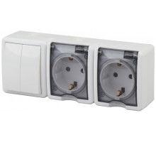 Блок ОП 2 розетки+выключатель 2-кл. 11-7404-01 16АХ(10AX)-250В IP54 Эксперт бел. ЭРА Б0027675
