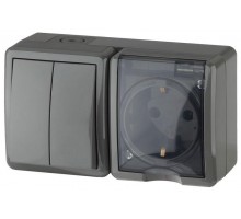 Блок ОП розетка+выключатель 2-кл. 11-7402-03 16АХ(10AX)-250В IP54 Эксперт сер. ЭРА Б0020736