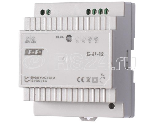 Блок питания ZI-61-12 (импульсный 60Вт/2A Uвых. 12В DC монтаж на DIN-рейке 180-260В AC IP20) F&F EA11.001.040
