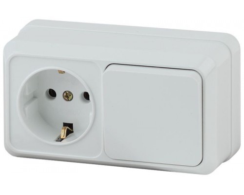 Блок розетка+выкл. ОП Quadro 2-701-01 гориз. 10(16)А-250В IP20 бел. Intro Б0036149