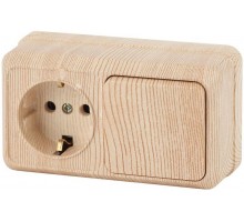 Блок розетка+выкл. ОП Quadro 2-701-11 гориз. 10(16)А-250В IP20 сосна Intro Б0036152