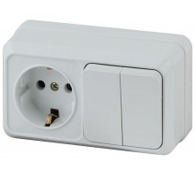 Блок розетка+выкл. ОП Quadro 2-702-01 двойной гориз. 10(16)А-250В IP20 бел. Intro Б0036153