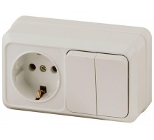 Блок розетка+выкл. ОП Quadro 2-702-02 двойной гориз. 10(16)А-250В IP20 сл. кость Intro Б0036154