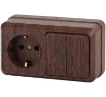 Блок розетка+выкл. ОП Quadro 2-702-10 двойной гориз. 10(16)А-250В IP20 венге Intro Б0036155