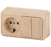 Блок розетка+выкл. ОП Quadro 2-702-11 двойной гориз. 10(16)А-250В IP20 сосна Intro Б0036156