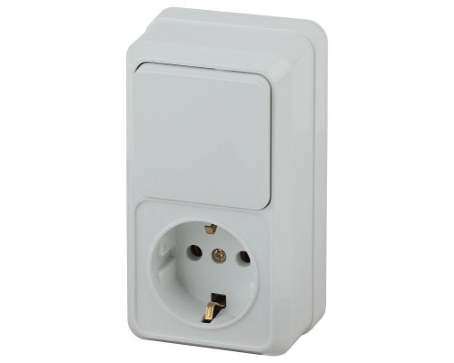 Блок розетка+выкл. ОП Quadro 2-705-01 верт. 10(16)А-250В IP20 бел. Intro Б0036165