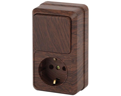 Блок розетка+выкл. ОП Quadro 2-705-10 верт. 10(16)А-250В IP20 венге Intro Б0036167