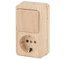 Блок розетка+выкл. ОП Quadro 2-705-11 верт. 10(16)А-250В IP20 сосна Intro Б0036168