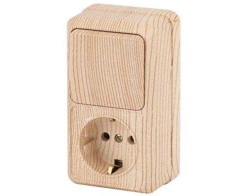 Блок розетка+выкл. ОП Quadro 2-705-11 верт. 10(16)А-250В IP20 сосна Intro Б0036168