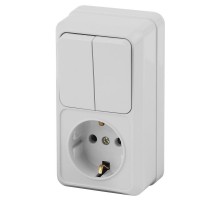 Блок розетка+выкл. ОП Quadro 2-706-01 двойной верт. 10(16)А-250В IP20 бел. Intro Б0036169