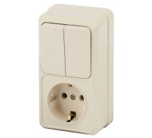 Блок розетка+выкл. ОП Quadro 2-706-02 двойной верт. 10(16)А-250В IP20 сл. кость Intro Б0036170