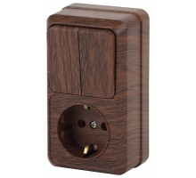 Блок розетка+выкл. ОП Quadro 2-706-10 двойной верт. 10(16)А-250В IP20 венге Intro Б0036171