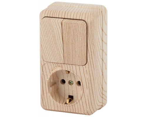 Блок розетка+выкл. ОП Quadro 2-706-11 двойной верт. 10(16)А-250В IP20 сосна Intro Б0036172