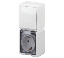 Блок розетка+выкл. ОП Эра Эксперт 11-7407-01 16А(10AX)-250В верт. IP54 бел. ЭРА Б0036004