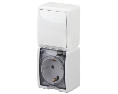 Блок розетка+выкл. ОП Эра Эксперт 11-7407-01 16А(10AX)-250В верт. IP54 бел. ЭРА Б0036004