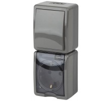 Блок розетка+выкл. ОП Эра Эксперт 11-7407-03 16А(10AX)-250В верт. IP54 сер. ЭРА Б0036005