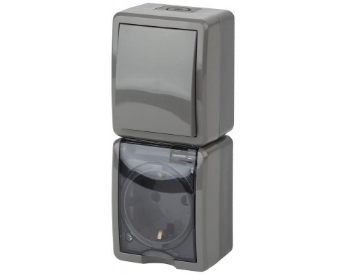 Блок розетка+выкл. ОП Эра Эксперт 11-7407-03 16А(10AX)-250В верт. IP54 сер. ЭРА Б0036005