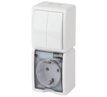 Блок розетка+выкл. ОП Эра Эксперт 11-7408-01 16А(10AX)-250В двойн. верт. IP54 бел. ЭРА Б0036006