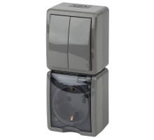 Блок розетка+выкл. ОП Эра Эксперт 11-7408-03 16А(10AX)-250В двойн. верт. IP54 сер. ЭРА Б0036007