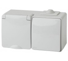 Блок розетка+выкл. ОП Эра Эксперт 11-7601-03 16А(10AX)-250В гориз. IP65 сер. ЭРА Б0035993