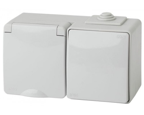 Блок розетка+выкл. ОП Эра Эксперт 11-7601-03 16А(10AX)-250В гориз. IP65 сер. ЭРА Б0035993