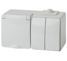 Блок розетка+выкл. ОП Эра Эксперт 11-7602-03 16А(10AX)-250В двойн. гориз. IP65 сер. ЭРА Б0035994