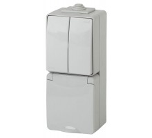 Блок розетка+выкл. ОП Эра Эксперт 11-7608-03 16А(10AX)-250В двойн верт. IP65 сер. ЭРА Б0035999