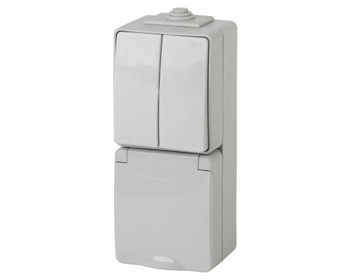 Блок розетка+выкл. ОП Эра Эксперт 11-7608-03 16А(10AX)-250В двойн верт. IP65 сер. ЭРА Б0035999