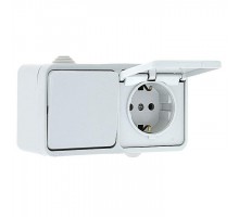 Блок розетка-выключатель 1-кл. Прага 16А с заземл. с крышкой IP44 бел. PROxima EKF EKRV16-050-10-440